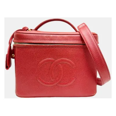 Chanel Red Coco Mark Vanity Caviar Skin Shoulder Bag