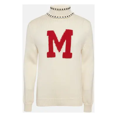 Moncler 1952 White Intarsia Wool Knit Turtleneck Sweater