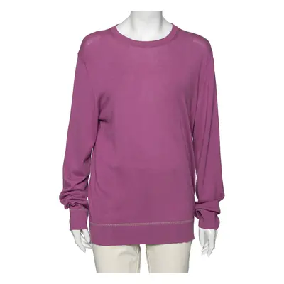 Versace Purple Knit Greca Detailed Long Sleeve Sweater