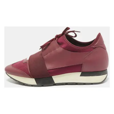 Balenciaga Burgundy Fabric and Leather Race Runner Lace Up Sneakers Size