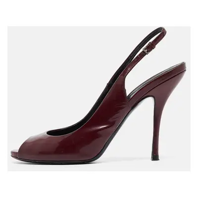 Gucci Burgundy Patent Leather Peep Toe Slingback Pumps Size 38.5