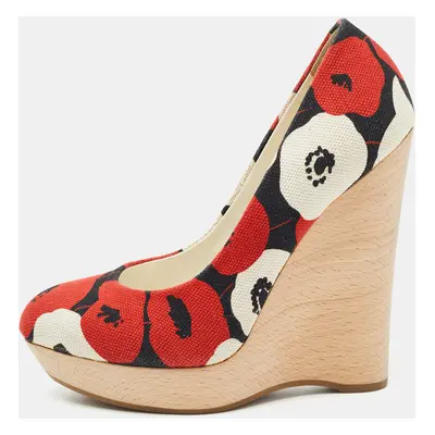 Yves Saint Laurent Tricolor Floral Print Canvas Wedge Pumps Size