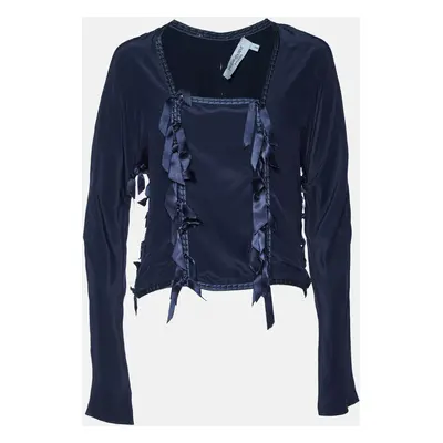 Yves Saint Laurent Vintage Navy Blue Ribbon Detail Blouse