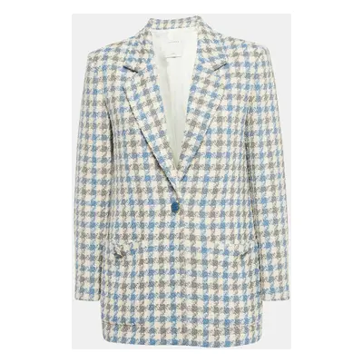 Sandro Blue Houndstooth Tweed Oversized Blazer