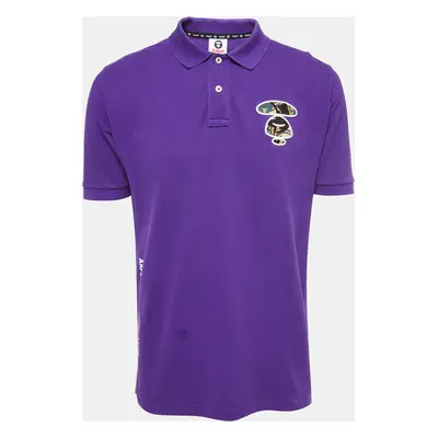 A Bathing Ape Purple Logo Embroidered Cotton Pique Polo T-shirt