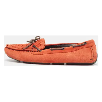 Bottega Veneta Orange Suede Bow Slip On Loafers Size