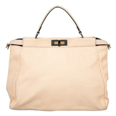 Fendi Beige/Black Leather Beads Lining Large Peekaboo Top Handle Bag