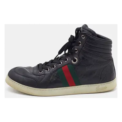 Gucci Black Guccissima Leather Web Detail High Top Sneakers Size 41.5