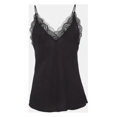 Maje Black Crepe Lace Trim Camisole Top