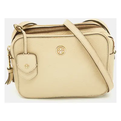 Tory Burch Beige Leather Double Zip Camera Bag