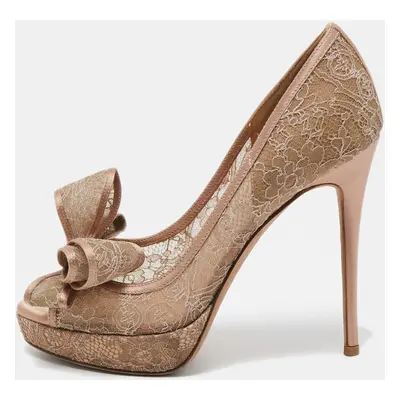 Valentino Pink/Beige Satin and Lace Platform Pumps Size