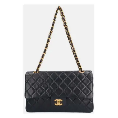 Chanel Black Lambskin Leather Classic Double Flap Shoulder Bag