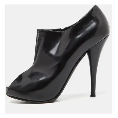 Fendi Black Patent Leather and Mesh Open Toe Booties Size