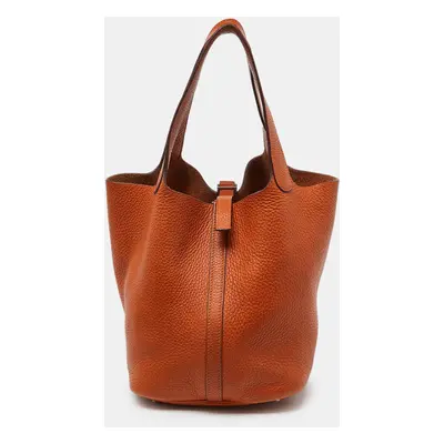 Hermès Orange Taurillon Clemence Leather Picotin Lock Bag