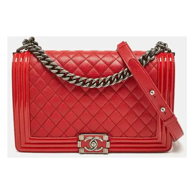 Chanel Red Quilted Patent and Leather New Medium Boy Bag