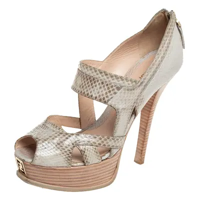 Fendi Grey Python Peep Toe Platform Pumps Size