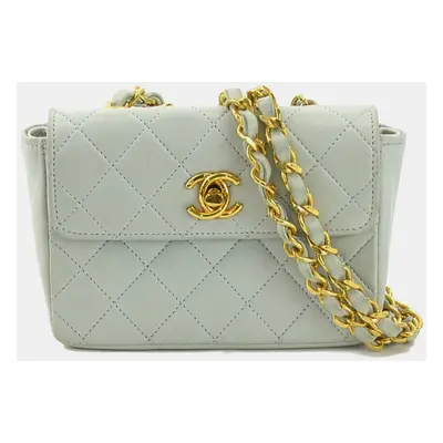 Chanel Leather Light Blue Gold Matelasse Shoulder Bag