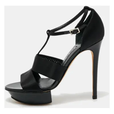 Gina Black Satin Ankle Strap Platform Sandals Size 37.5