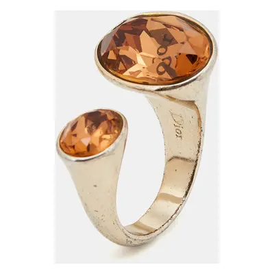 Dior Crystal Gold Tone Open Ring Size