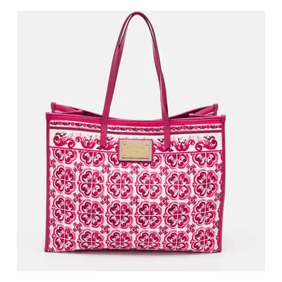 Dolce & Gabbana Fuchsia Majolica Print Canvas Shopper Tote