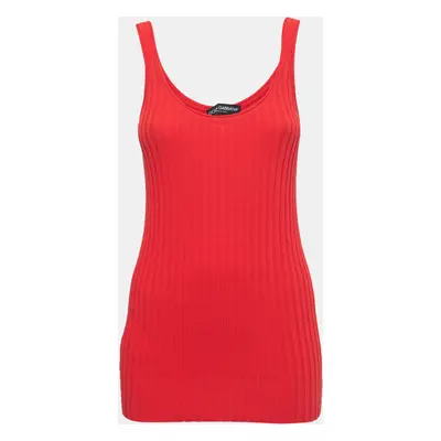 Dolce & Gabbana Red Cotton Rib Knit Tank Top