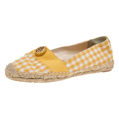 Tory Burch Yellow/White Gingham Fabric And Canvas Espadrille Flats Size 37.5