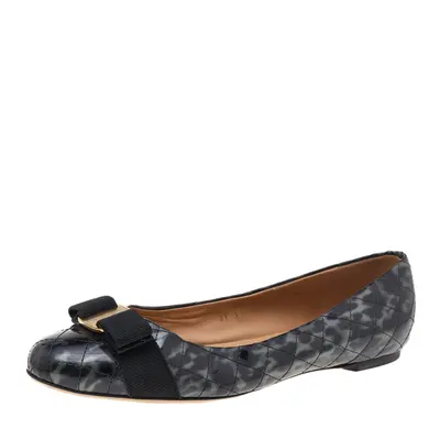 Salvatore Ferragamo Black Quilted Patent Leather Vara Bow Ballet Flats Size