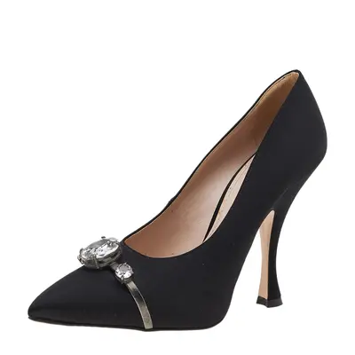 Miu Miu Black Satin Crystal Embellished Pointed Toe Pumps Size