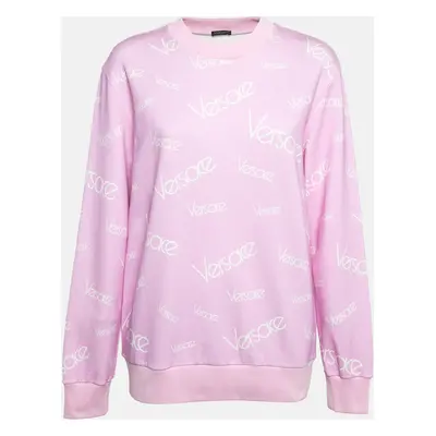 Versace Pink Monogram Print Cotton Crew Neck Sweatshirt