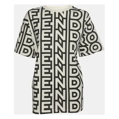 Fendi White/Black Logo Printed Crew Neck T-Shirt