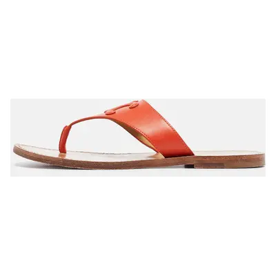 Celine Orange Leather Triomphe Thong Flats Size 37.5