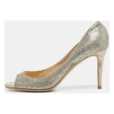 Jimmy Choo Silver/Gold Glitter Fabric Evelyn Pumps Size 39.5