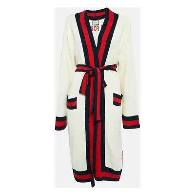 Gucci Cream Web Blind For Love Cotton Terry Tiger Embellished Cardigan