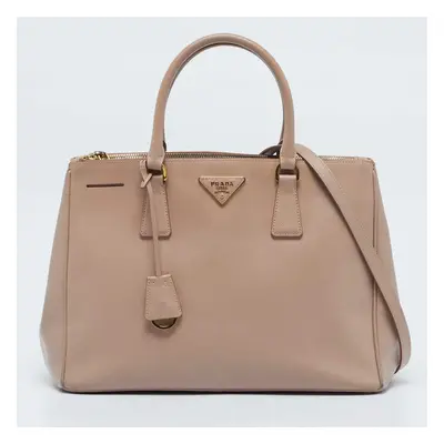 Prada Dusty Pink Saffiano Lux Leather Double Zip Tote