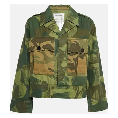 Zadig & Voltaire Military Green Camouflage Cotton Blend Button Front Jacket