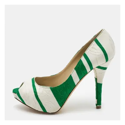 Dolce & Gabbana White/Green Canvas Peep Toe Pumps Size