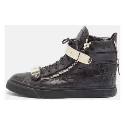 Giuseppe Zanotti Black Croc Embossed Leather Coby High Top Sneakers Size 43.5