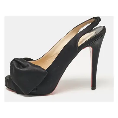 Christian Louboutin Black Satin Bow Slingback Pumps Size