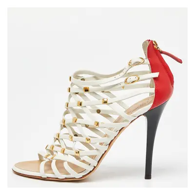 Giuseppe Zanotti White/Red Leather Embellished Strappy Sandals Size 38.5