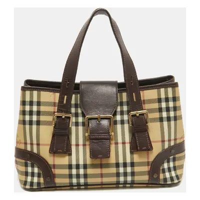 Burberry Beige/Dark Brown Haymarket Check Coated Canvas Eden Tote