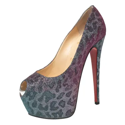 Christian Louboutin Two-Tone Leopard Print Lamé Fabric Highness Pumps Size 37.5