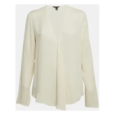 Theory White Silk V-Neck Full Sleeve Top