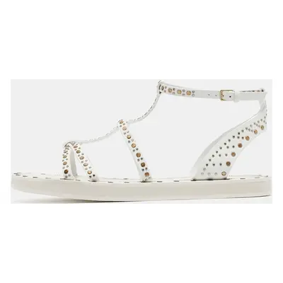 Burberry White Leather Studded Hansel Flat Sandals Size 39.5