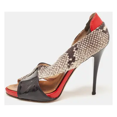 Giuseppe Zanotti Multicolor Python Embossed And Patent Leather D'orsay Peep Toe Pumps Size