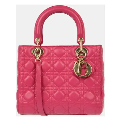 Christian Dior Pink Lambskin Lady Dior Cannage Handbag