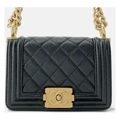 Chanel Black Caviar Leather Boy Chanel Chain Shoulder Bag Size Mini