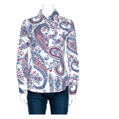 Etro White Floral Paisley Print Stretch Cotton Shirt