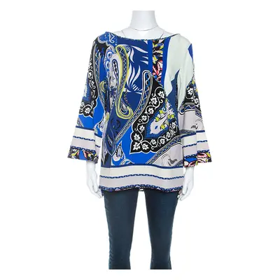 Etro Blue Printed Wool Crepe Top