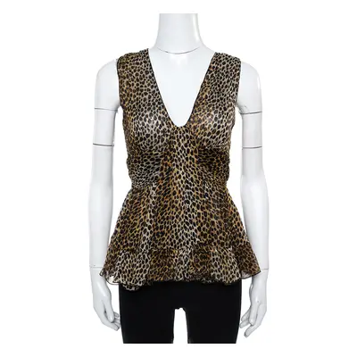 Dolce & Gabbana Brown Animal Print Ruffle Detail Sleeveless Top