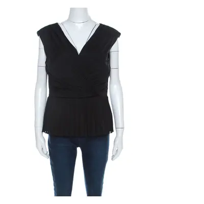 Escada Black Crepe Sleeveless Pleated Peplum Blouse